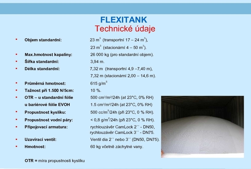 Flexitank technické údaje